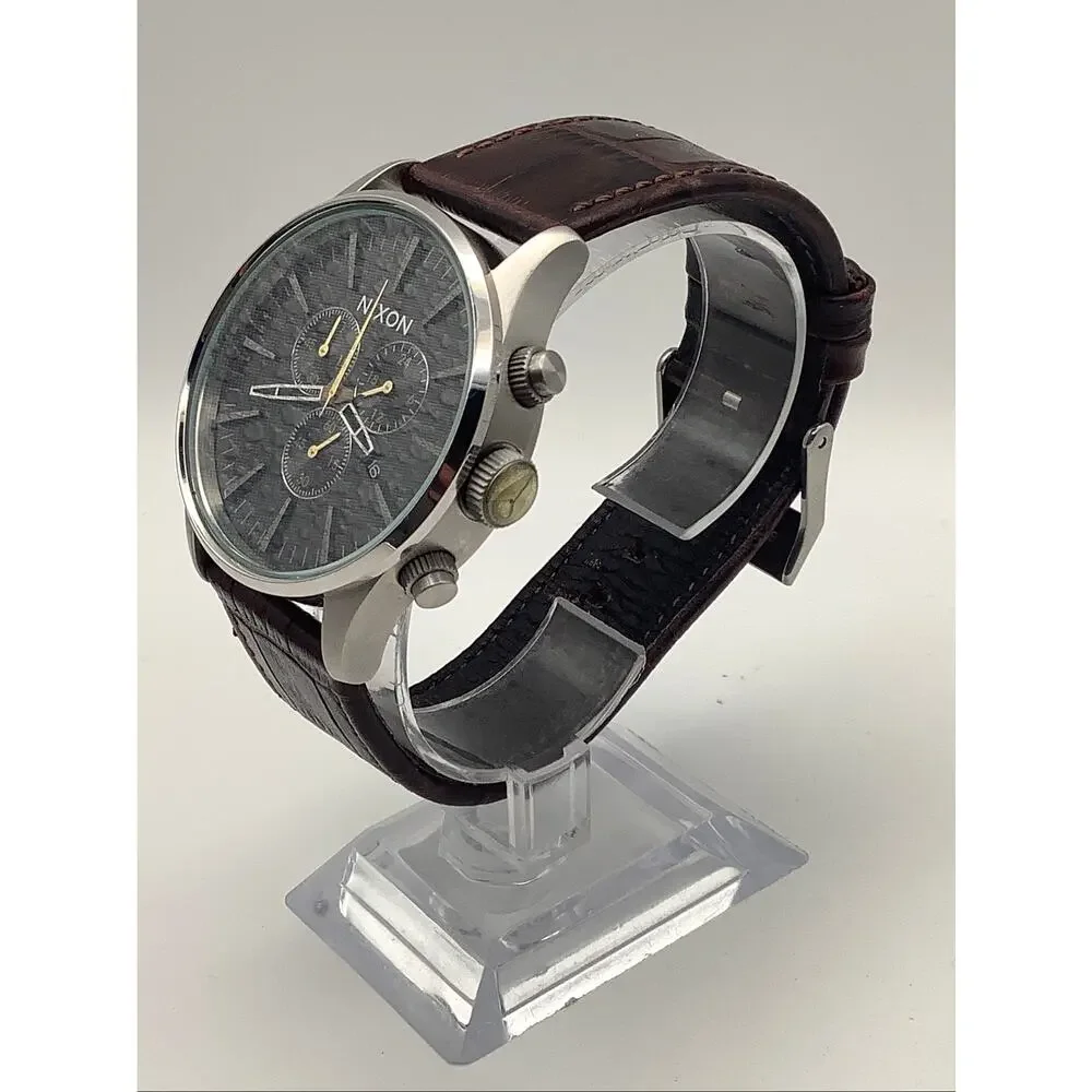 Nixon Sentry Chrono Men's Watch Stainless Brown Leather